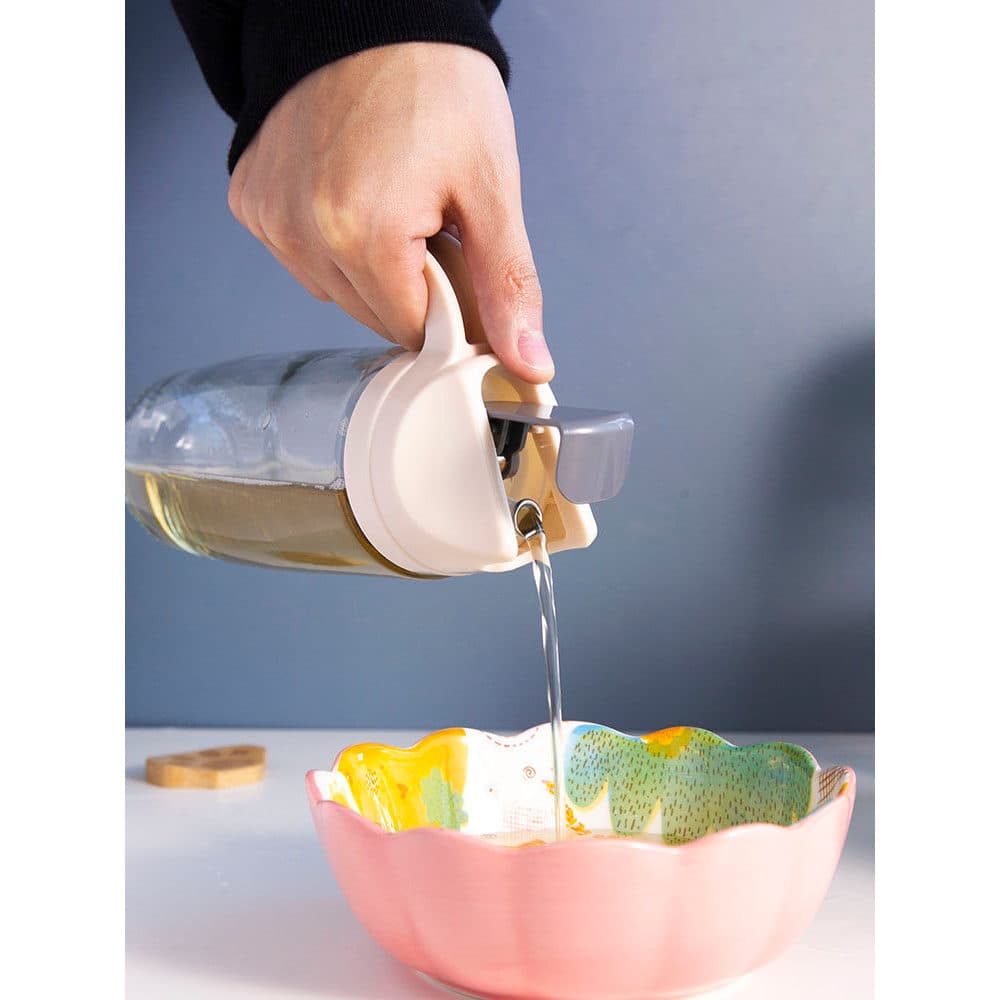 Garrafa de óleo de cozinha automática Flip vidro pote de óleo Anti-poeira vazamento tempero garrafa tempero doméstico vi