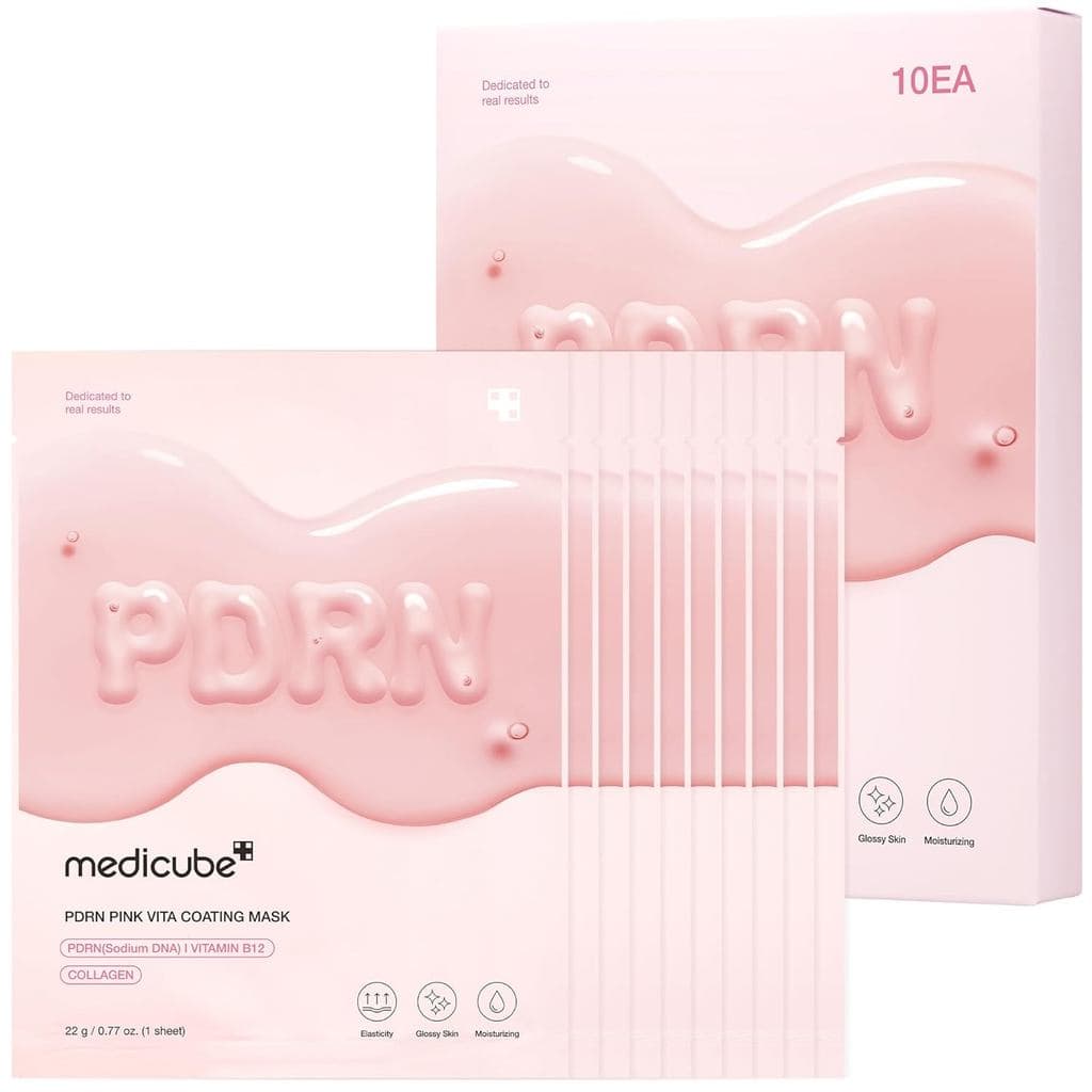 medicube Salmon DNA PDRN Pink Vita Coating Sheet Mask 10EA - Máscara facial coreana para pele de vidro - Máscara de luxo