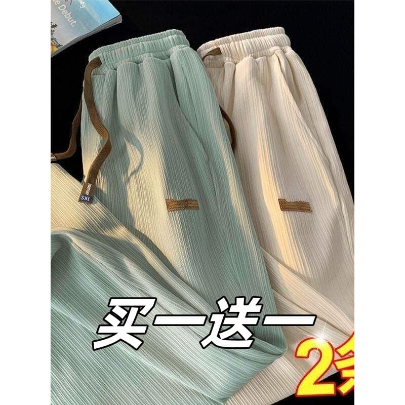 Calças finas de seda gelo dos homens verão Drape tamanho grande calças retas estilo Hong Kong ins na moda trabalho perna