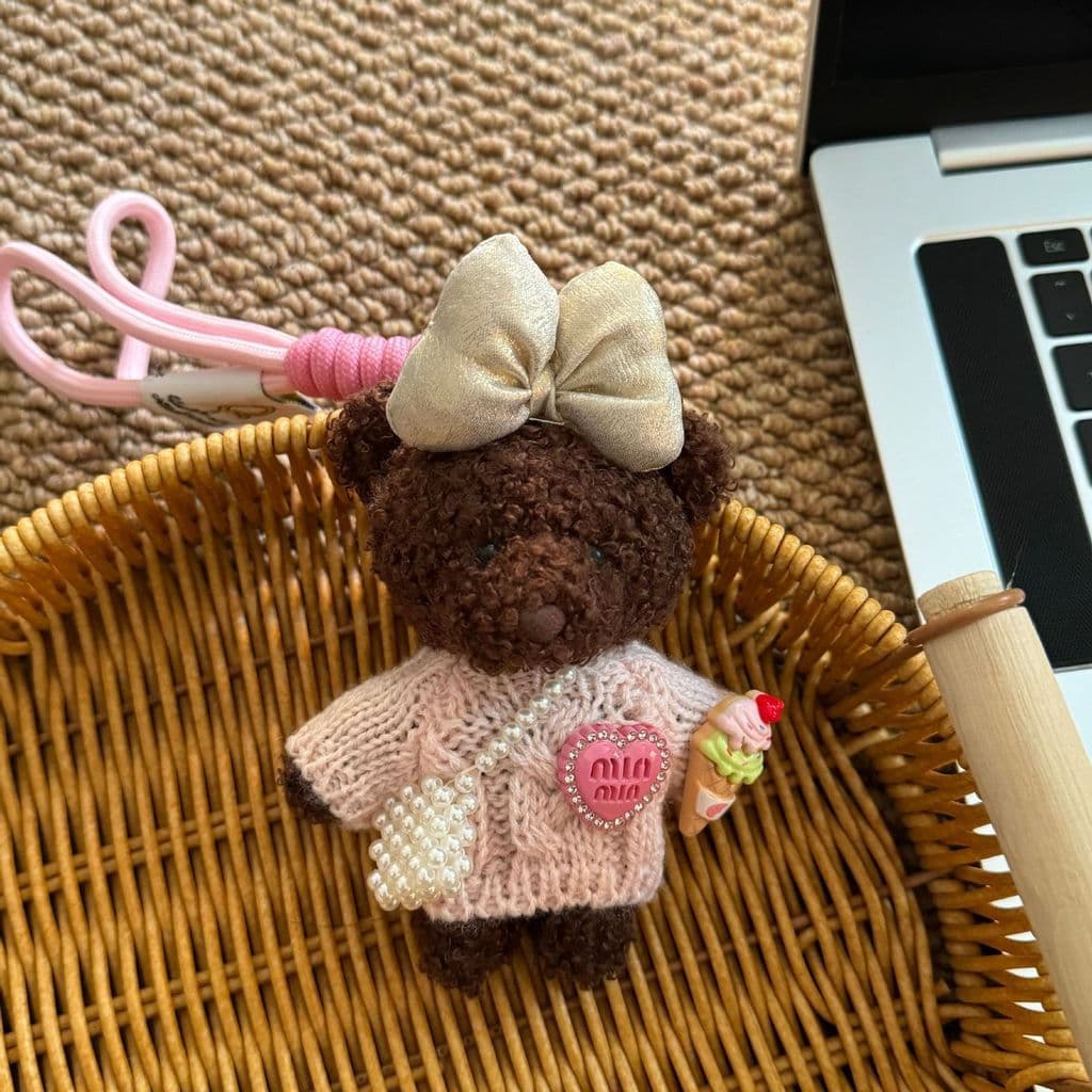 Chaveiro de pelúcia em formato de ursinho, estilo fofo e peculiar de Dongdaemun, Coreia, para meninas.