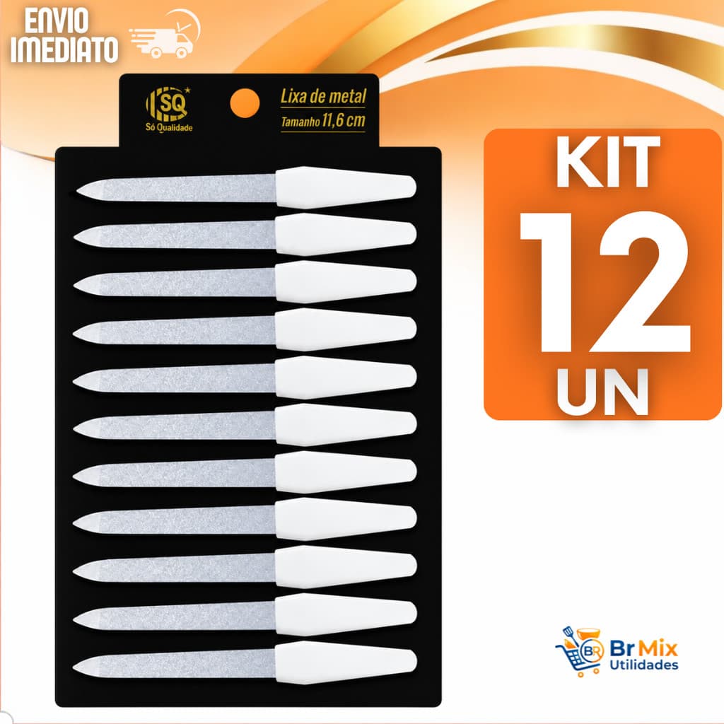 Conjunto Lixa de Unha Profissional Inox 12cm para Manicure e Pedicure Salão