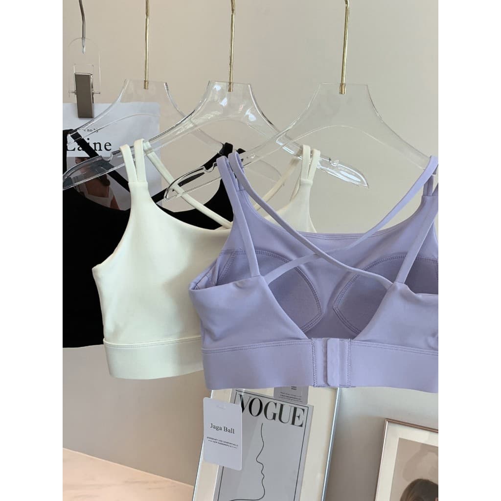 Colete de ioga cruzado roxo claro, roupa íntima Fitness de alta intensidade, estilingue, costas bonitas, almofada fixa n