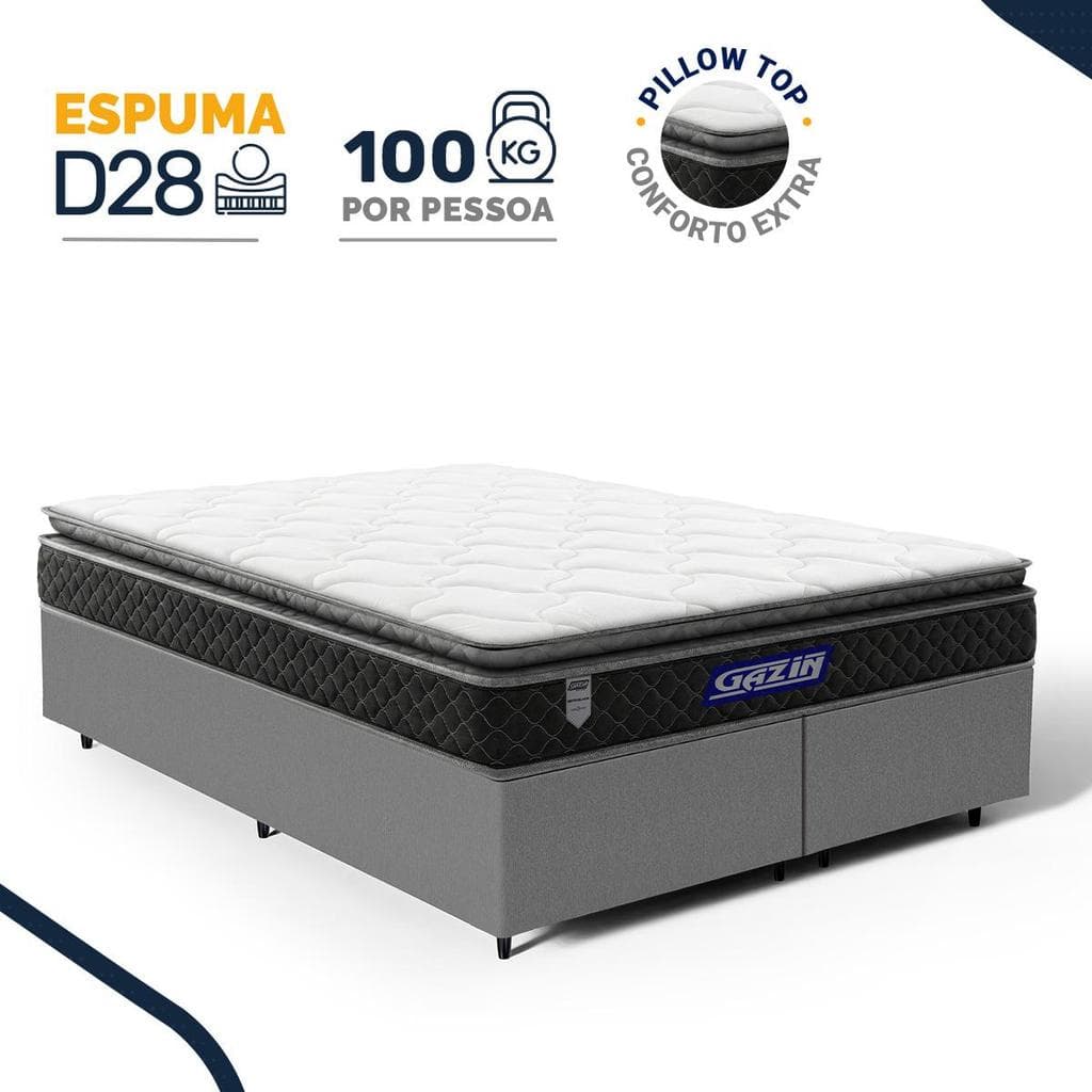 Cama Box com Colchão Gazin de Espuma D28 Pillow Top Ortoblack Queen 158cm