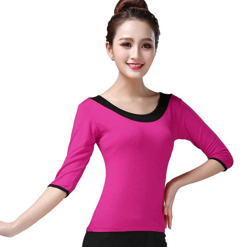 Sonho arte dança roupas traje de dança quadrada feminino de manga curta Modal topo dança prática roupas dança camiseta