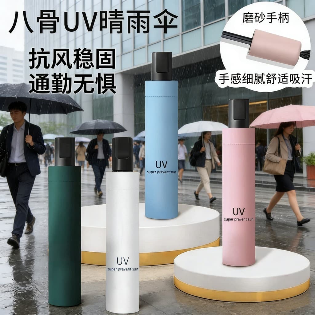 Chuva ou chuva Manual de dupla utilização 8 ossos guarda-sol UV guarda-sol masculino feminino dobrável luz portátil vini