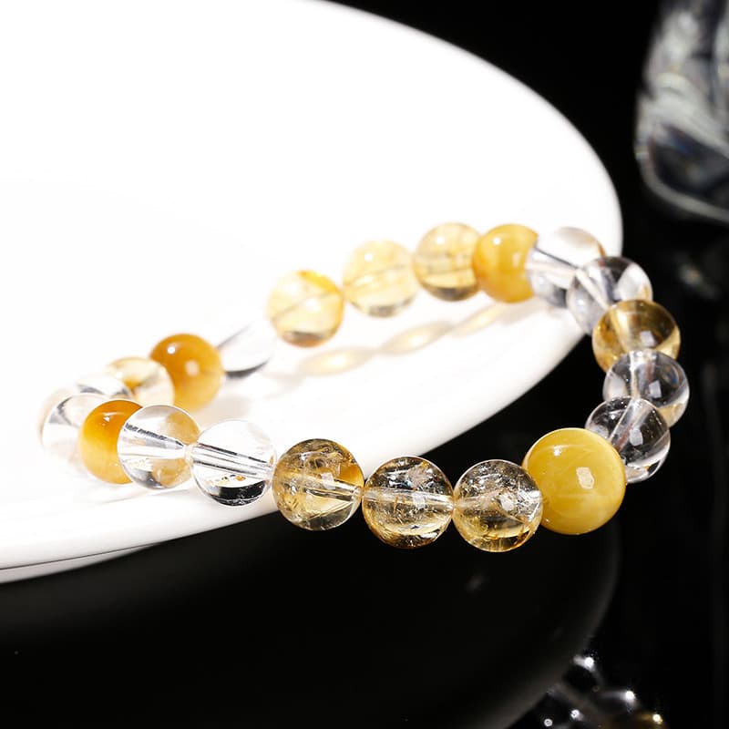 Preço de fábrica Natural amarelo branco e amarelo tigre olho pulseira masculino feminino moda cristal redondo grânulo pu