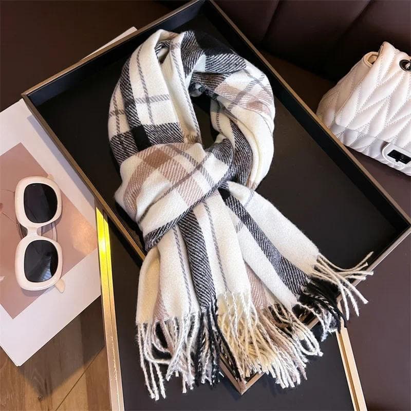 Cachecol Feminino Inverno Versátil retro Temperamento Xadrez Falso cashmere Estudantes Quente Xale Senhoras Engrossar En