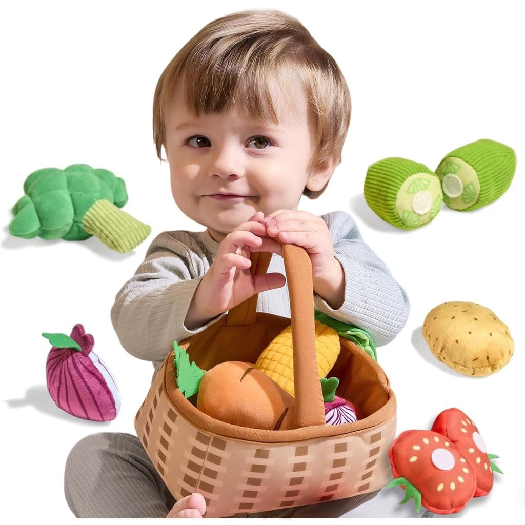 Conjunto de Brinquedos de Pelúcia TUMAMA com Cesta de Vegetais, Brinquedos de Vegetais de Pelúcia, Brinquedos para Bebês