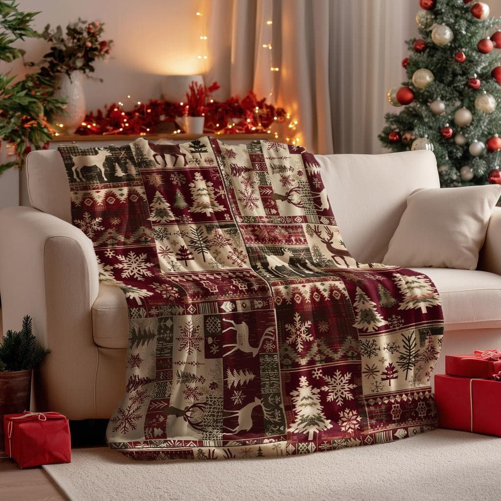 Cobertor de Flanela de Natal Horaldaily, Vermelho com Estampa de Renas e Neve, Macio, Felpudo, Aconchegante, para Sofá,