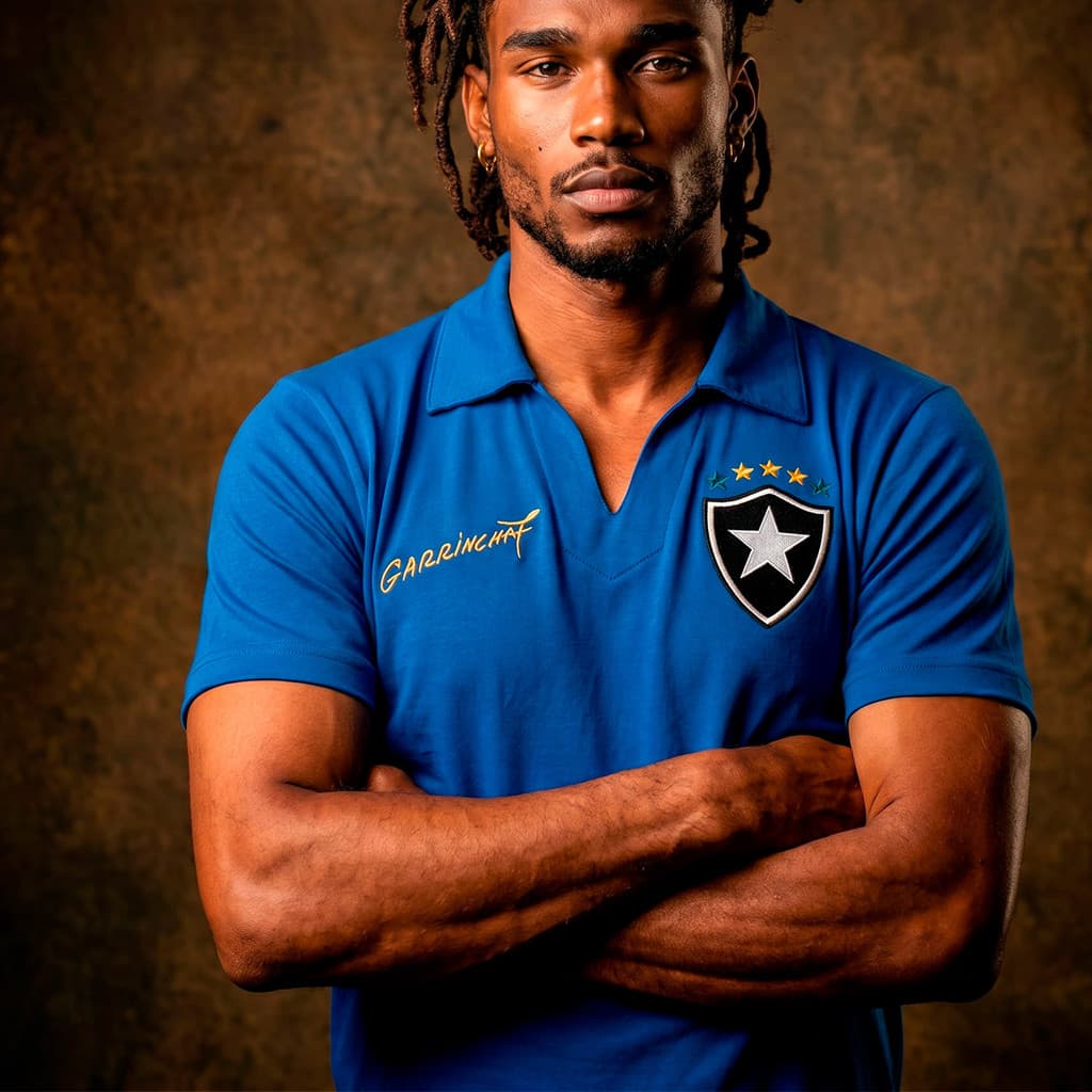 Camisa Botafogo Retrô Garrincha Brasil Azul Masculina