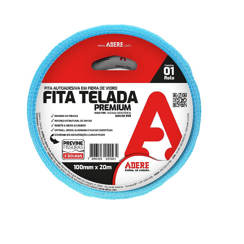 Fita Adesiva Telada Adere malha 9x9 fibra de vidro 100mmx20m