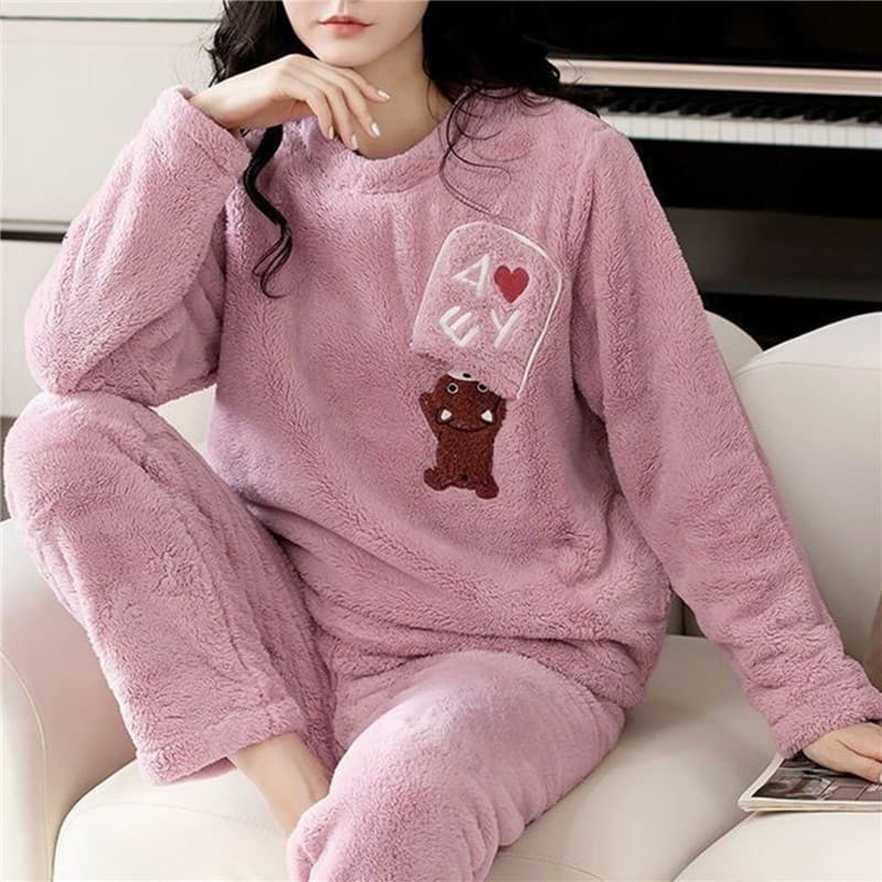 12 estilos de pijamas de flanela estampados em tamanhos grandes, conjunto de pijama de veludo feminino fofo para dormir