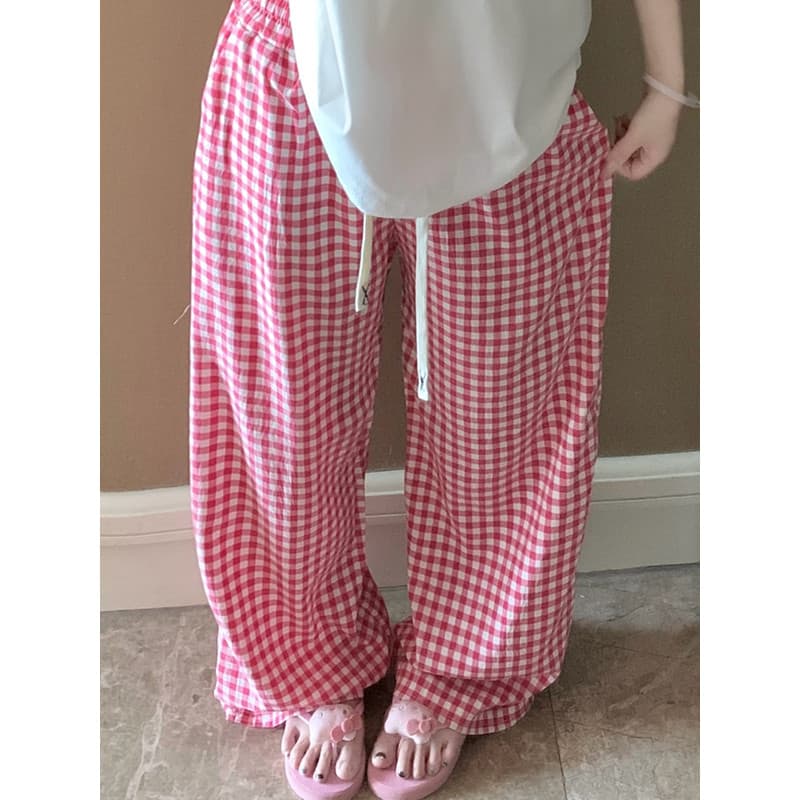 Calças de pijama femininas verão nuvem algodão 2025 novo estilo verão estilo fino solto Casual vermelho xadrez casa calç