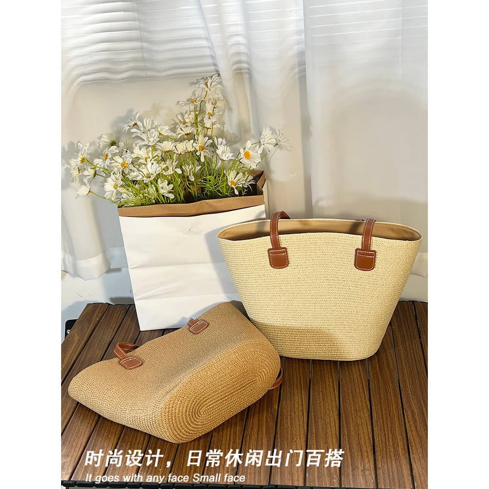 Bolsa de tecido feminina grande capacidade 2026 novo estilo palha tecido bolsa de ombro verão beira-mar praia Commuter s
