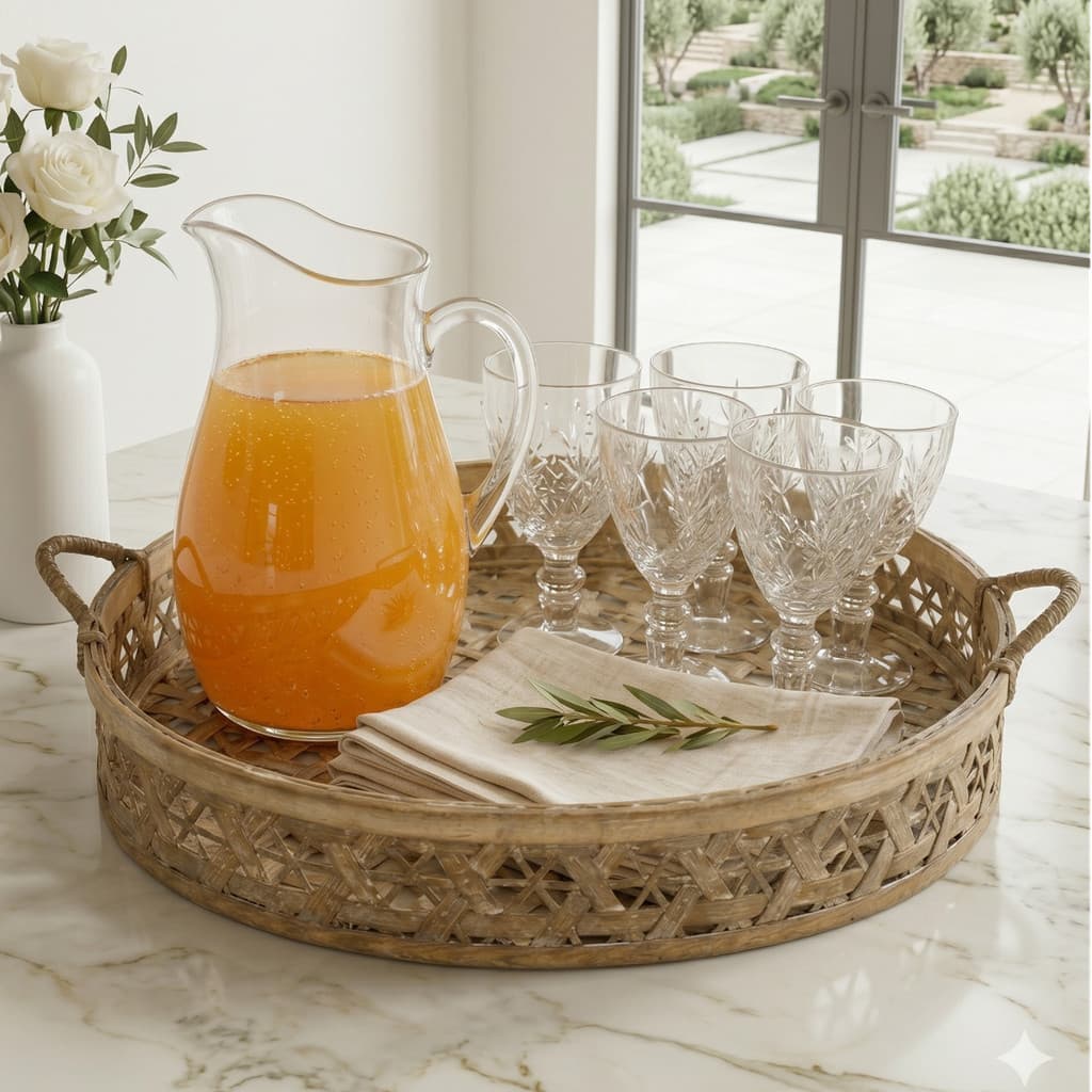 Bandeja Oval Rústica Pátina Bambu Decorativa Grande 52cm