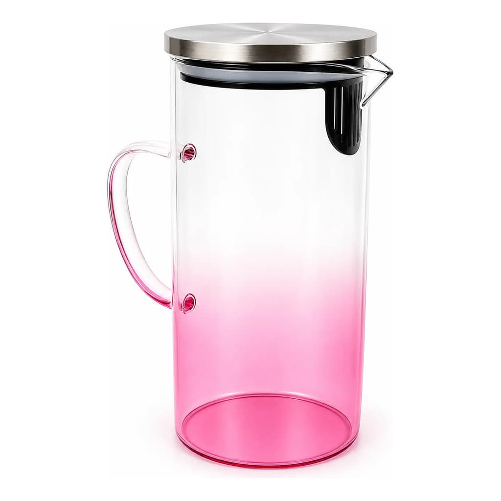Jarra Vidro Borossilicato 1,5 Litros Tampa Inox Silicone Água Suco Chá Gelado Cozinha Mesa