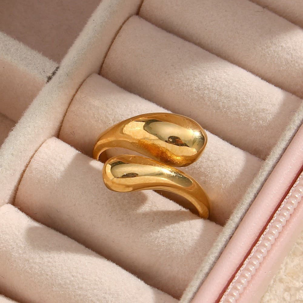 Anel De Ouro Com design Minimalista , Formato De Lágrima , Superfície Lisa , Aberto Ajustável Feminino , Joias Femininas