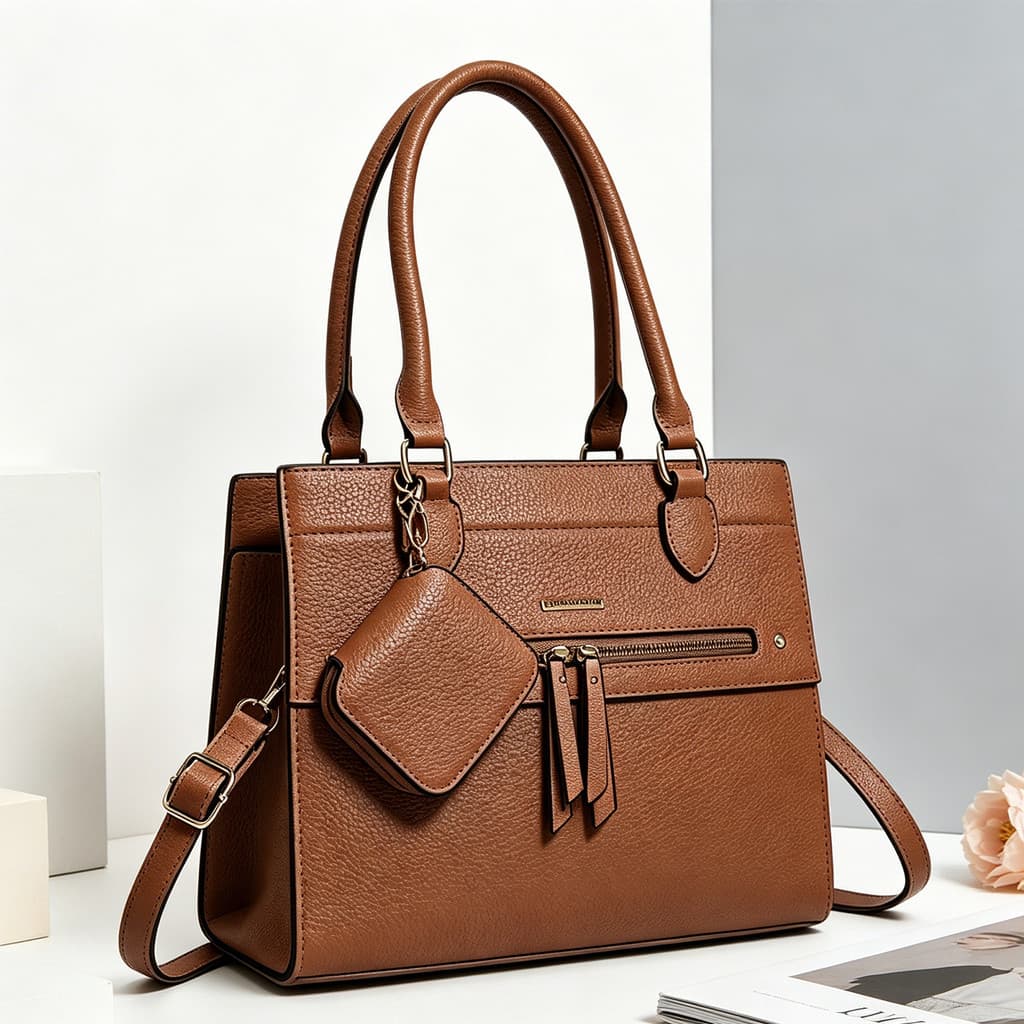 Bolsa feminina couro sintético tote alça de mão e transversal com porta moedas acessório bolsa multifuncional