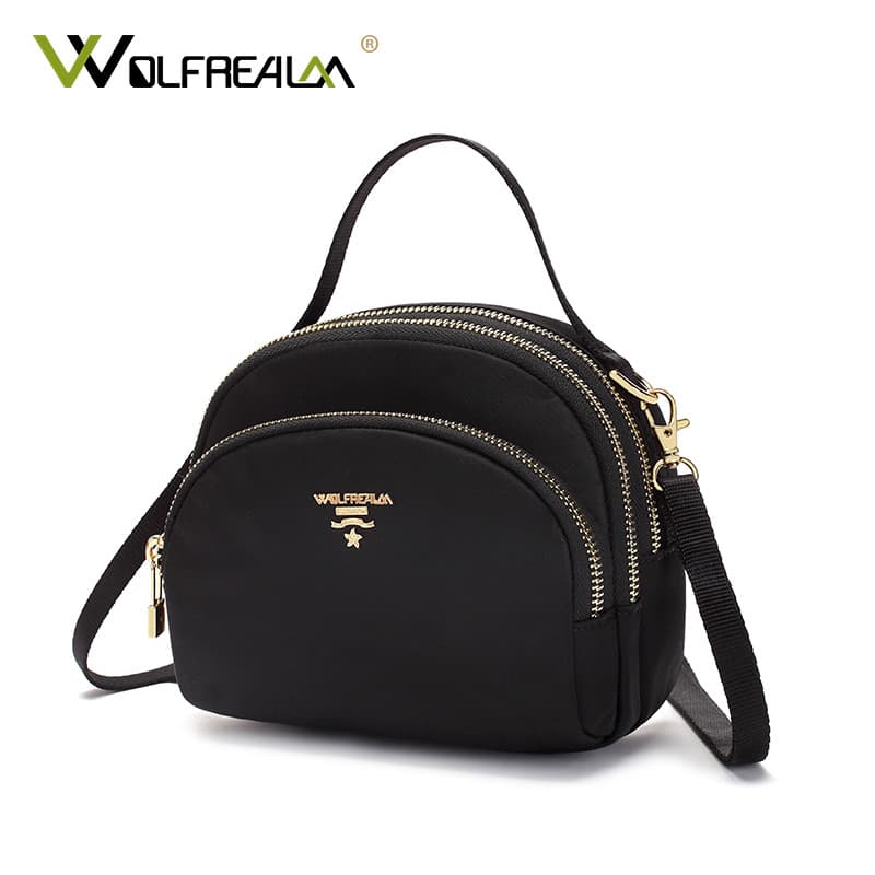 Lobo domínio bolsa de ombro feminina estilo Horizontal bolsa menina mudança saco do telefone móvel lona pequeno saco Min