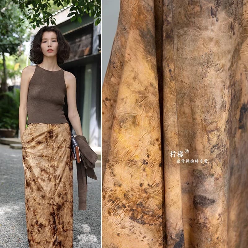 Tecido misturado de linho de seda liso planta Tie-Dye Lyocell Cheongsam saia jaqueta roupas Designer tecido