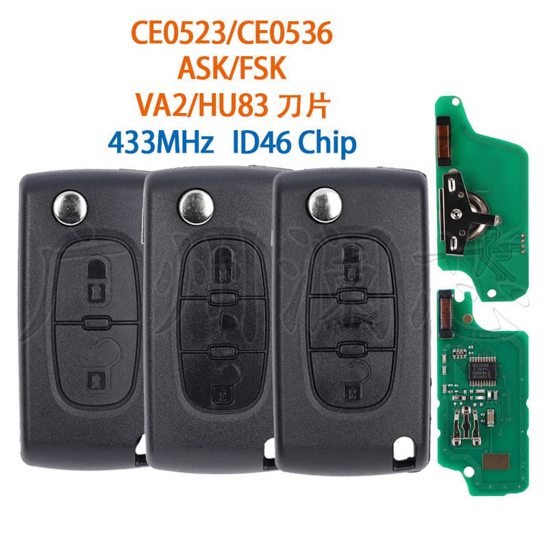 Adequado para Peugeot Citroen chave de carro de controle remoto dobrável 433MHz CE0523/CE0536 ASK/FSK