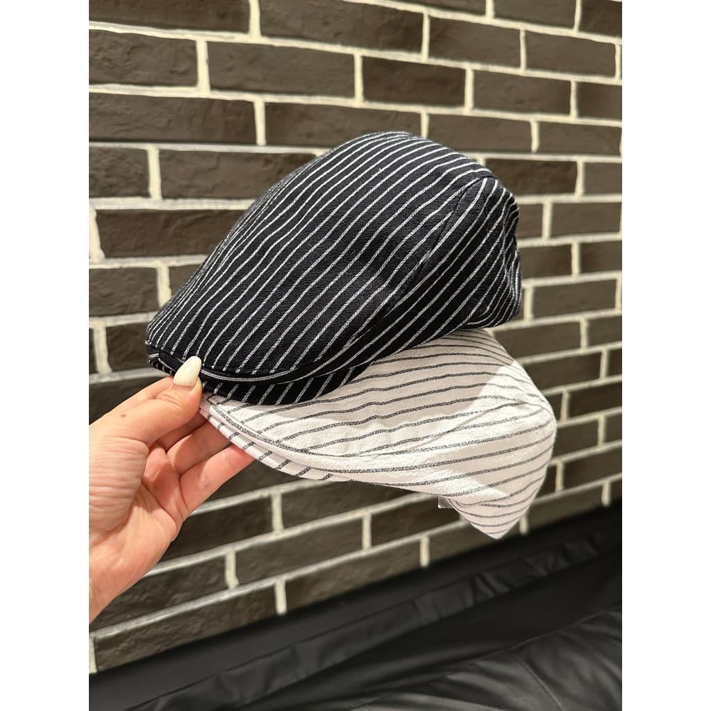 Versão coreana japonês Retro listrado boina de pico feminino verão estilo fino nicho arte estilo frente chapéu pequeno r