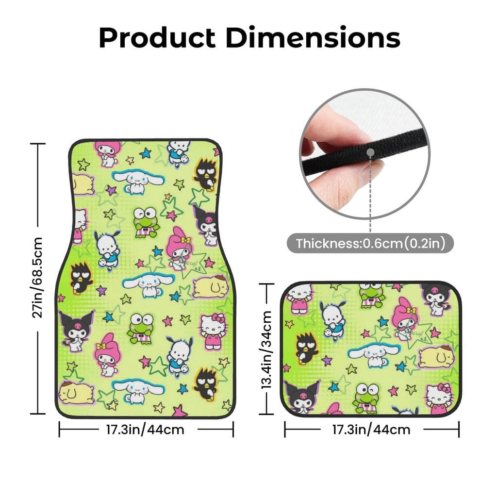 Tapetes para pés de carro com assento traseiro dianteiro de 4 unidades, com impressão familiar Sanrio fofa de Anime verd