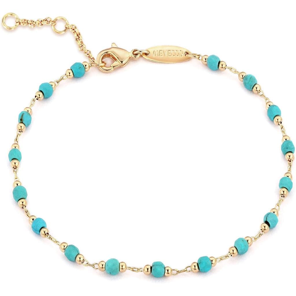 Pulseiras de Contas Redondas de Turquesa Dourada MEVECCO, Pulseira Delicada e Bonita Feita à Mão com Banho de Ouro 14K p