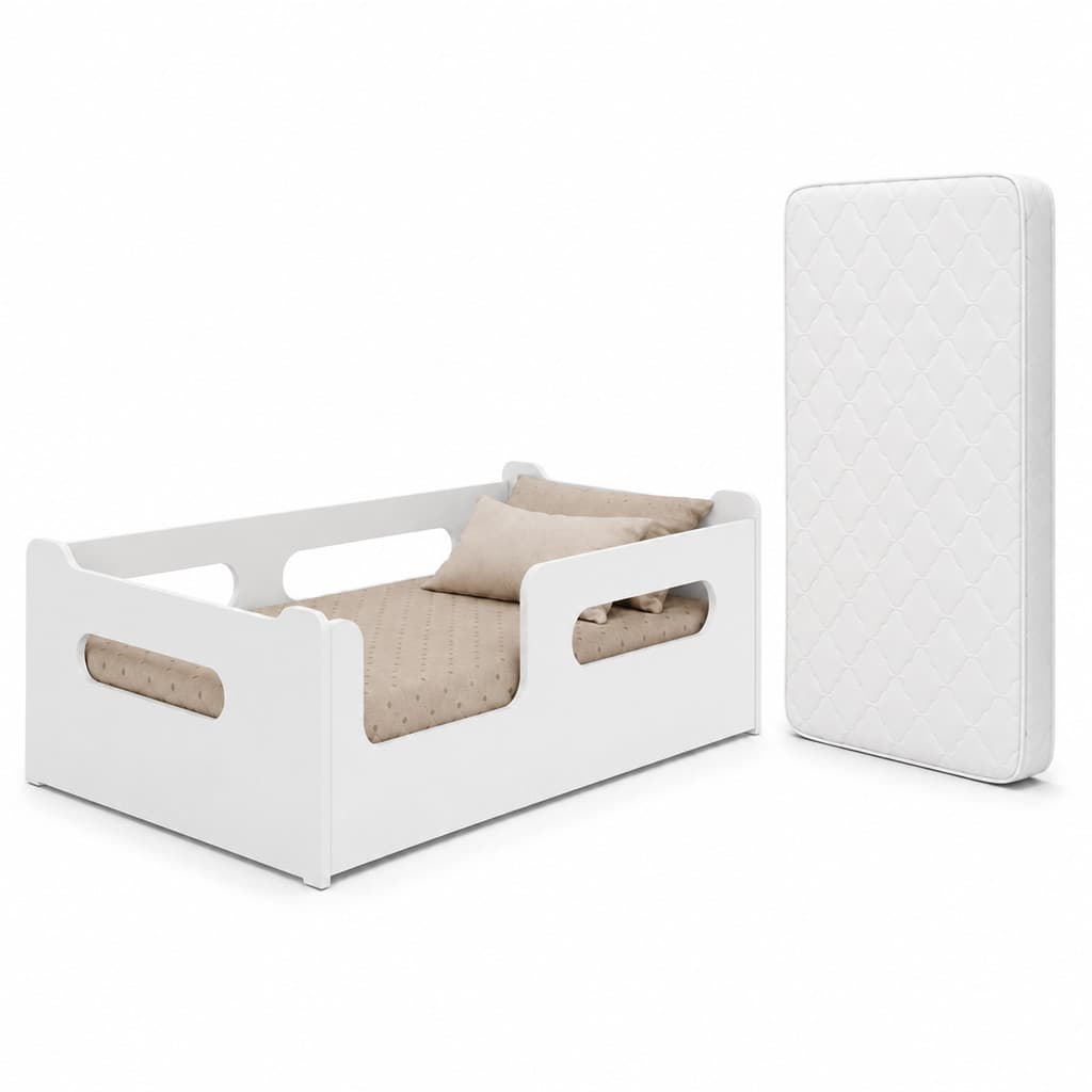 Cama Encanto Moderna Para Quarto Infantil Encanto MDF com Colchão Incluso Solteiro Resistente Grade de Proteção
