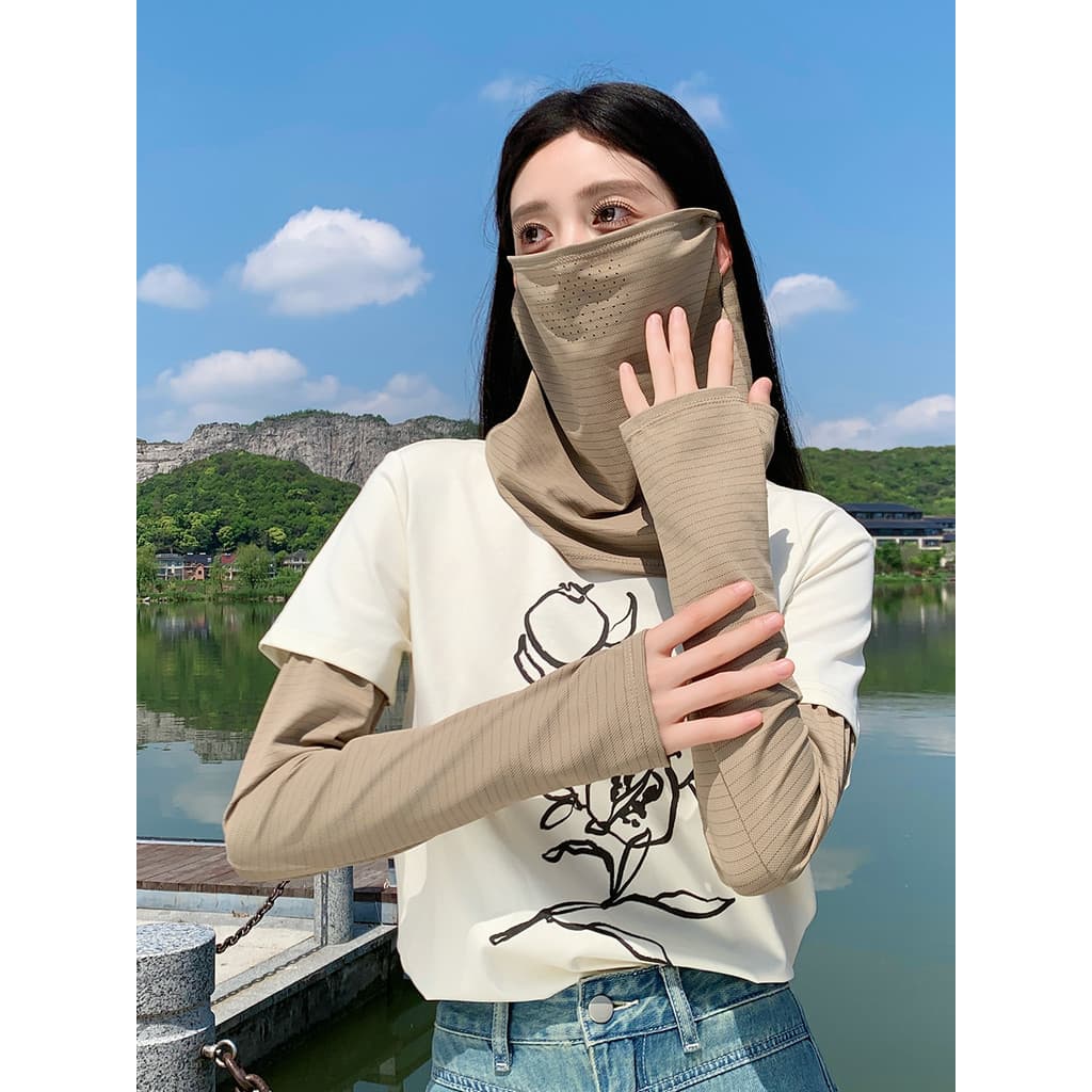 Máscara protetora solar masculina e feminina, máscara de duas peças para ciclismo, lenço facial de seda gelada, lenço má