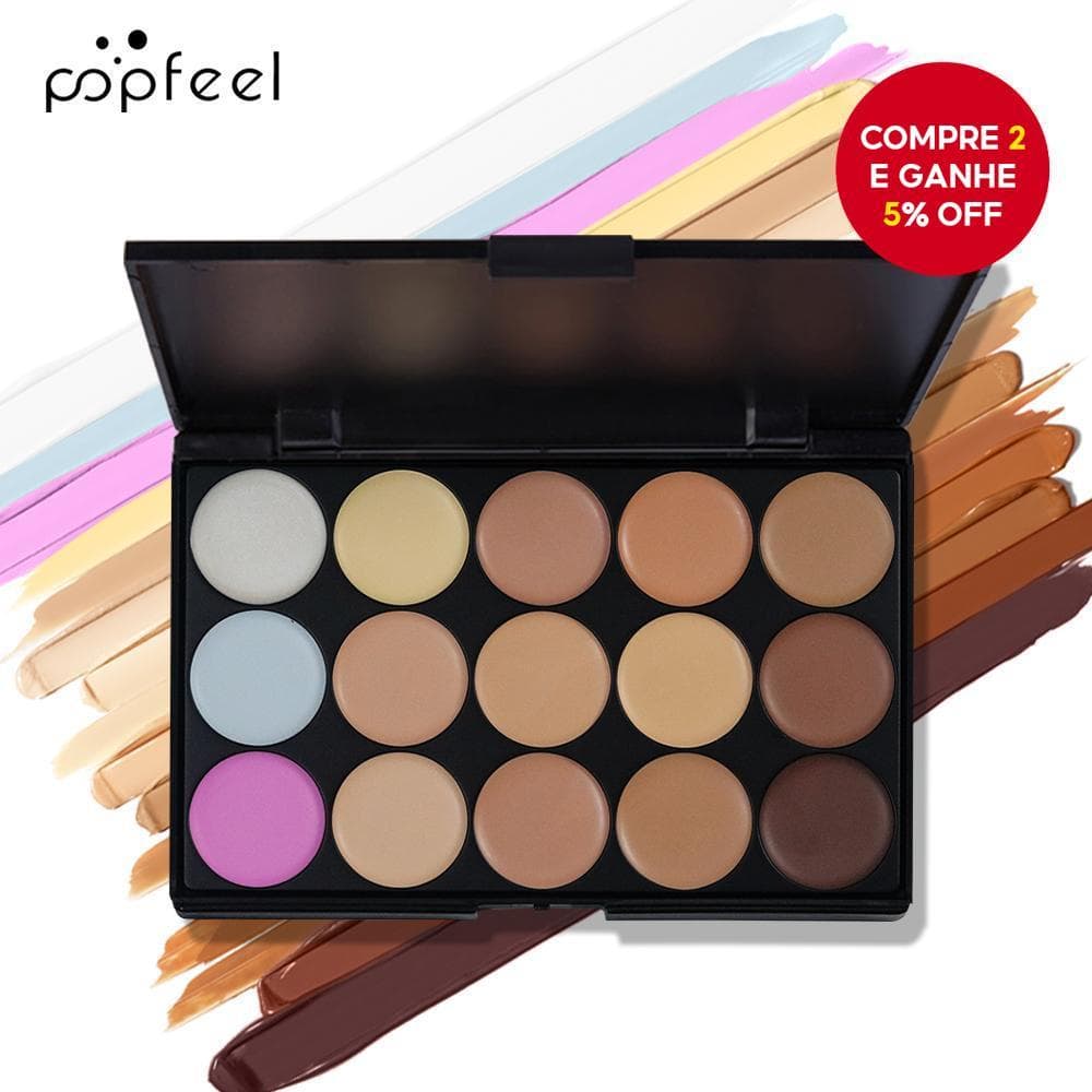 Paleta de corretivos POPFEEL com 15 cores, longa duração, à prova de borrões, fácil de misturar, cobertura completa