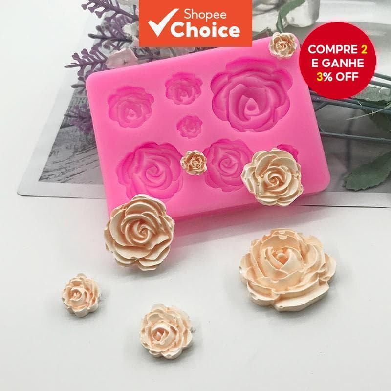 Molde de Silicone Decorativo para Bolo de Flor de Rosa