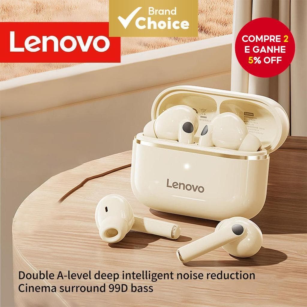 Fones de Ouvido Lenovo - Latência Baixa, Chamada HD com Redução de Ruído, Fones de Ouvido Bluetooth Sem Fio TWS, Design