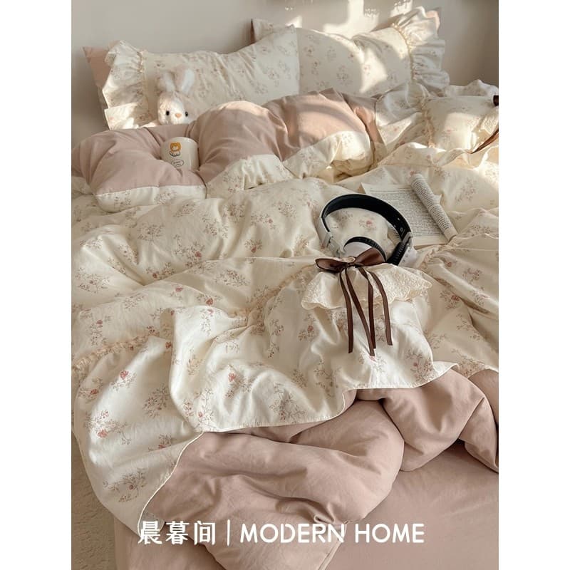 Conjunto de quatro peças de cama com laço estilo princesa, lençol, capa de edredom, renda francesa, dormitório, conjunto