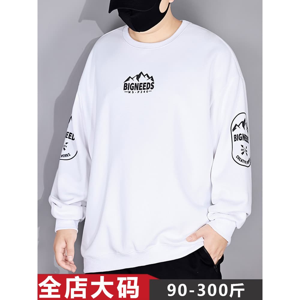 Moletom gordo masculino outono novo estilo americano preguiçoso pesado camiseta de manga comprida mais gordura plus Size