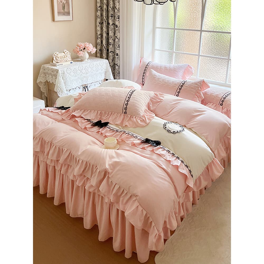 Xifu algodão renda saia de cama conjunto de quatro peças francês romântico Super macio pele-amigável menina quarto atmos