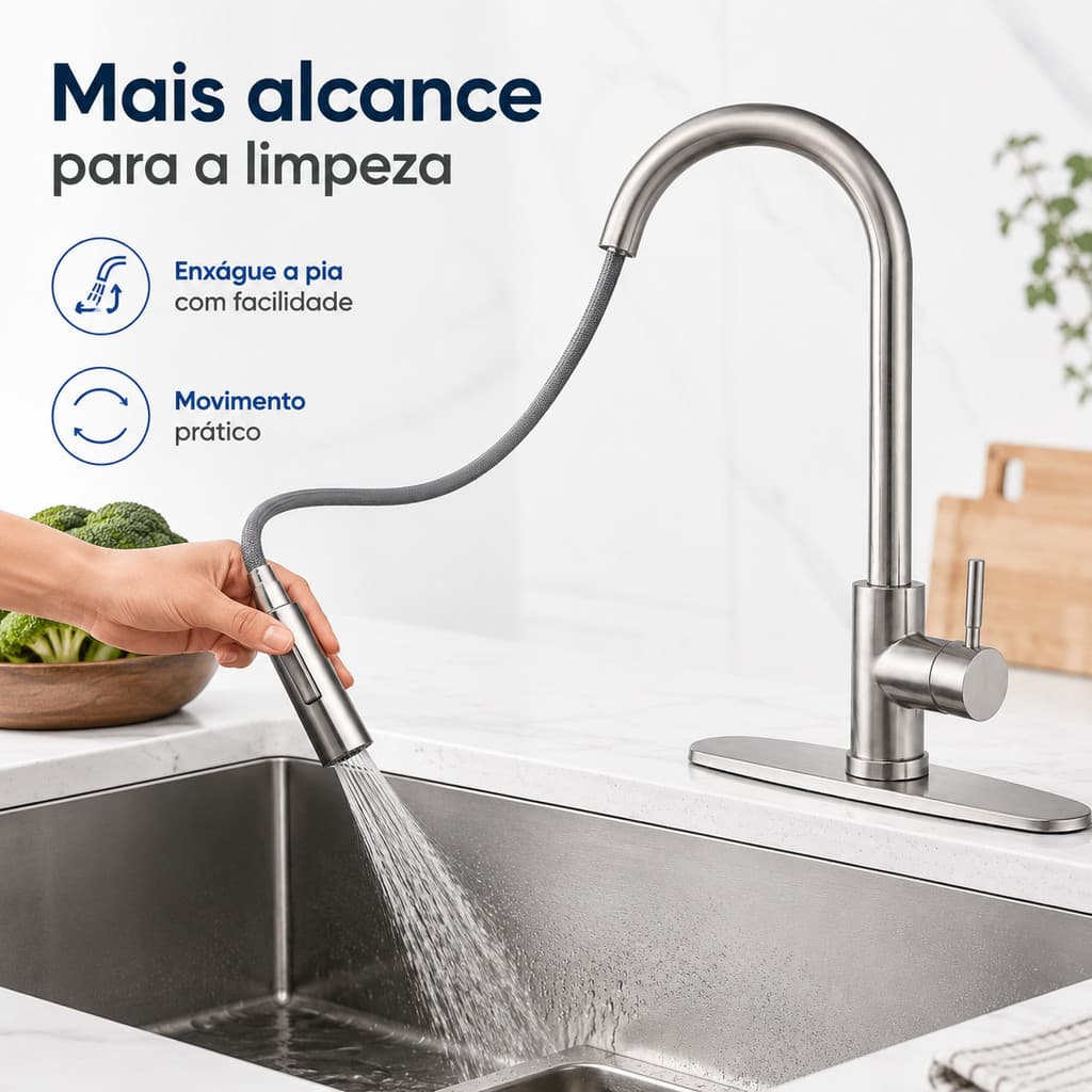 Kitchen Sink Faucet with Flexible Extender, Single Lever Mixer, Pull Spray, Articulated Aerator S3