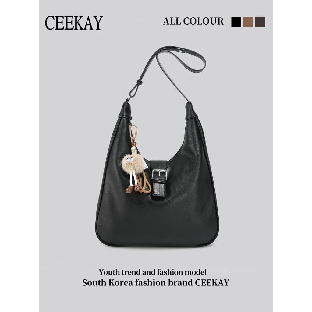 CEEEKAY bolsa balde preta genuína feminina, sensação de alta qualidade, grande capacidade, bolsa mensageiro de um ombro,