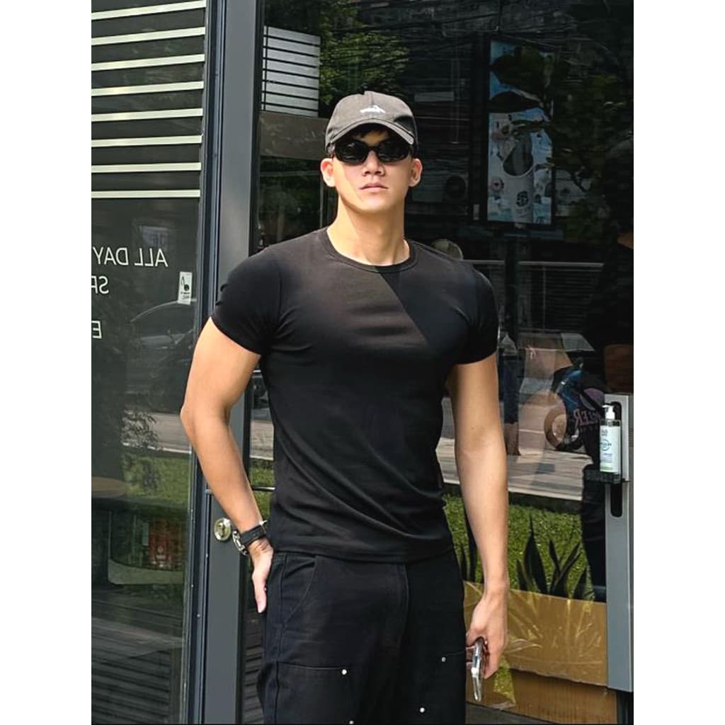 Camiseta americana de algodão puro muscular masculino treinamento de Fitness esportes de manga curta apertado estirament