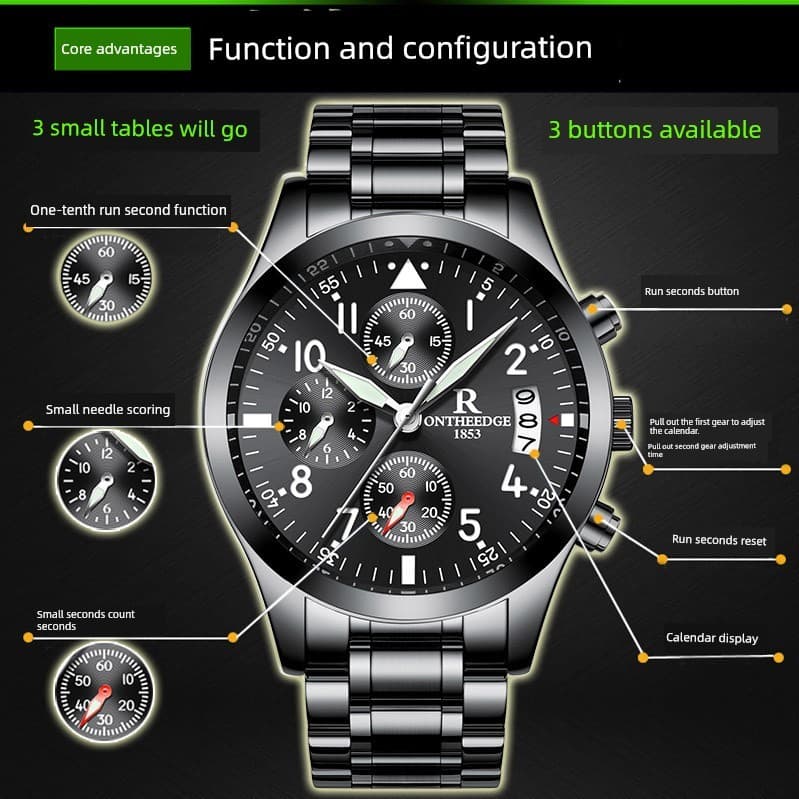 relogio masculino Qualidade suíça preto Samurai luminoso Multi-função relógio automático masculino na moda à prova dwate