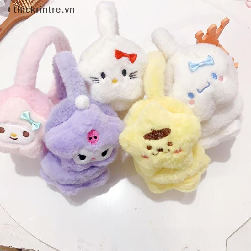 THI 1 Pçs Bonito Kuromi Modelagem Estéreo Earflaps Meninas Kawaii Dos Desenhos Animados Inverno Pelúcia Earmuffs Acessór