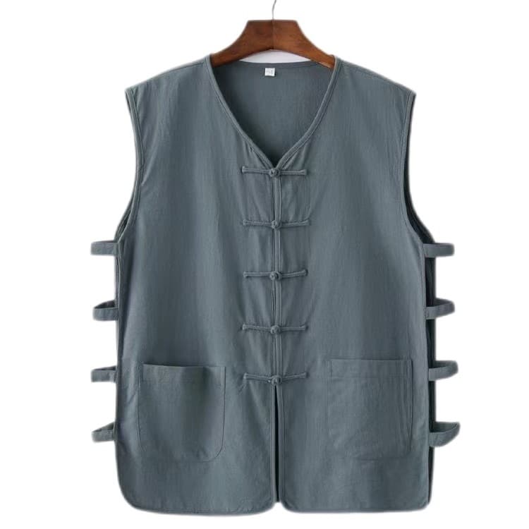 Novo estilo chinês casaco masculino Undershirt velho pequim colete velho camiseta Tang terno colete estilo chinês linho