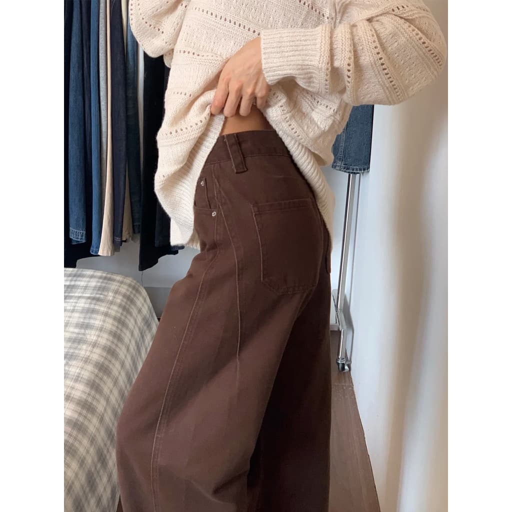 Calças marrons velo Machete Jeans feminino Plus Size gordura mm Melade marrom calças de perna larga inverno solto calças