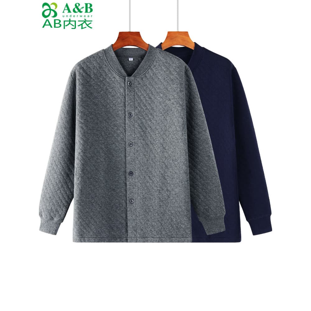 A & B Puro Algodão Cardigan Par Cardigan Homens Top Térmico Engrossado Camisa de Manga Comprida Solta Pai Outono Roupa I