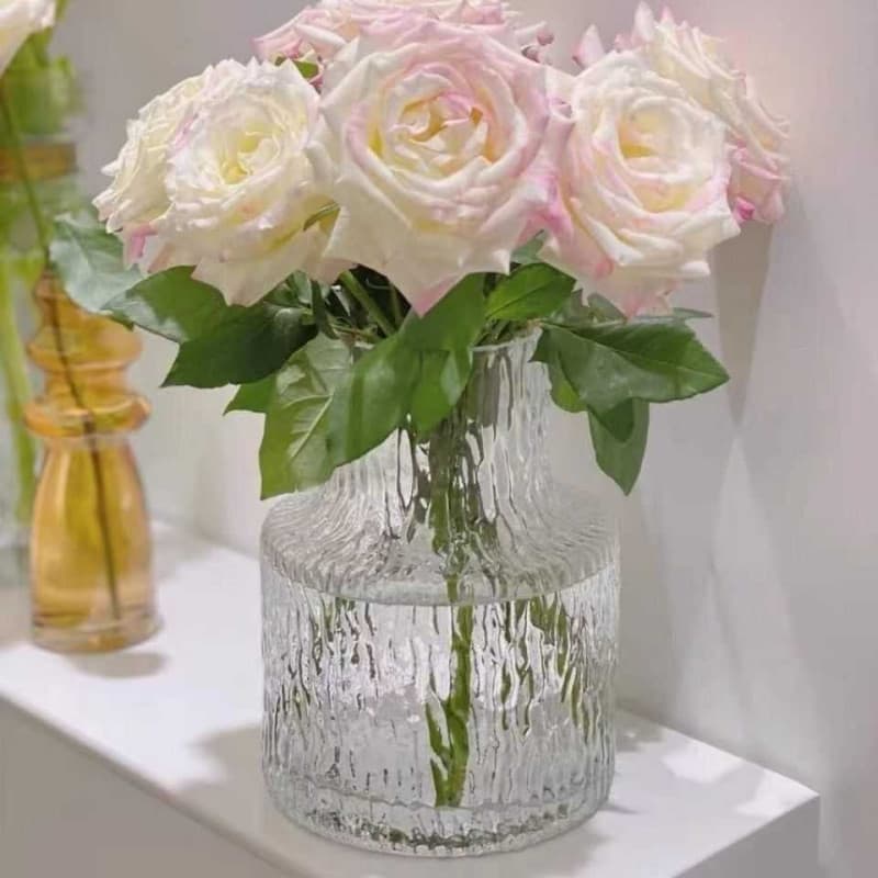 Estilo europeu glaciar padrão ins estilo vaso de vidro transparente hidropônico rosa flor seca grande boca vaso sala est