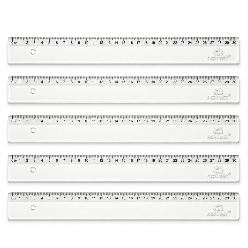 kit 5 Réguas Acrimet 30 Cm Transparente Resistente Acrilico Escritório Escolar Escolar Premium