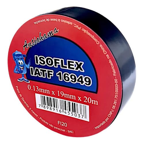Isoflex Fita Isolante Anti Chama 19mmx20m 10 Unidades Preto Liso