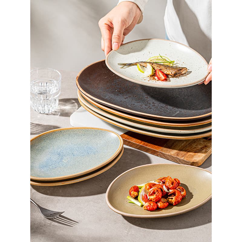 Estilo japonês estilo Yamano utensílios de mesa grés prato Irregular Retro forno prato peixe comercial restaurante uso p