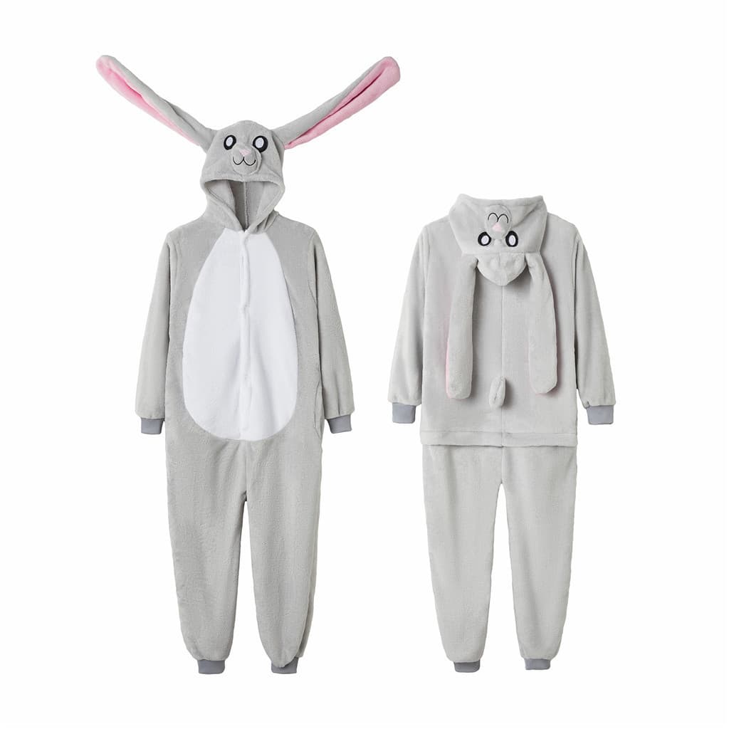 Pijama Macacão De Coelho Cinza Para Adultos , Pijamas De Flanela Com Capuz E Zíper , Fantasia De Cosplay De Animal Fofo