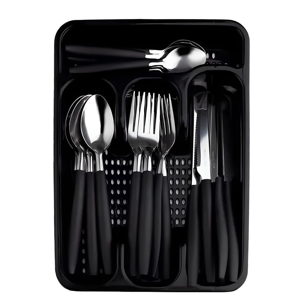 Jogo Conjunto De Talheres Aço Inox Com 24 Peças + Suporte Gaveteiro Estojo Berlim Casa Cozinha